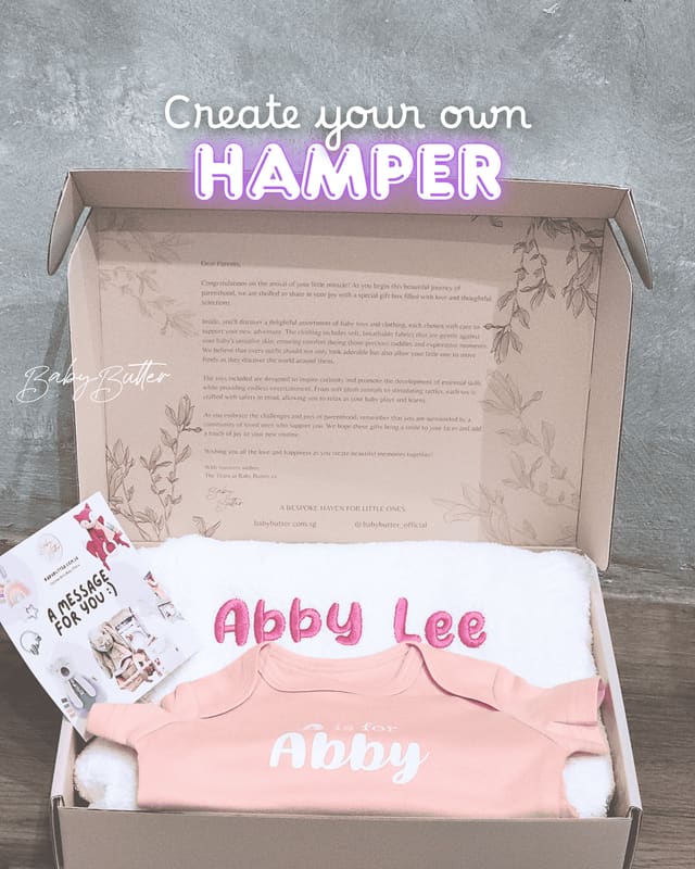 A build your own hamper with pieces personalised for Abby Lee