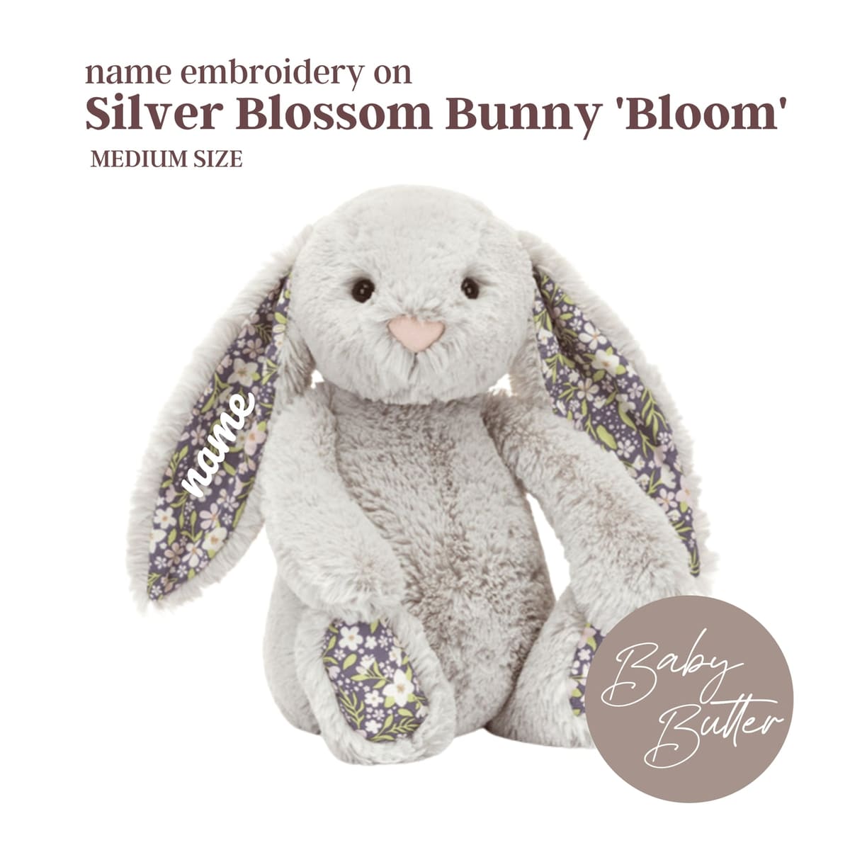 Blossom Silver Bunny 'Bloom' (Medium, 31cm) - Personalised Jellycat Bunny