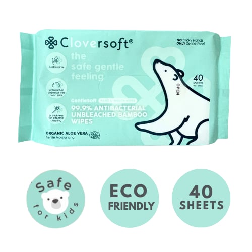 [6 Packs x 40 sheets] Cloversoft Organic Antibacterial Wipes