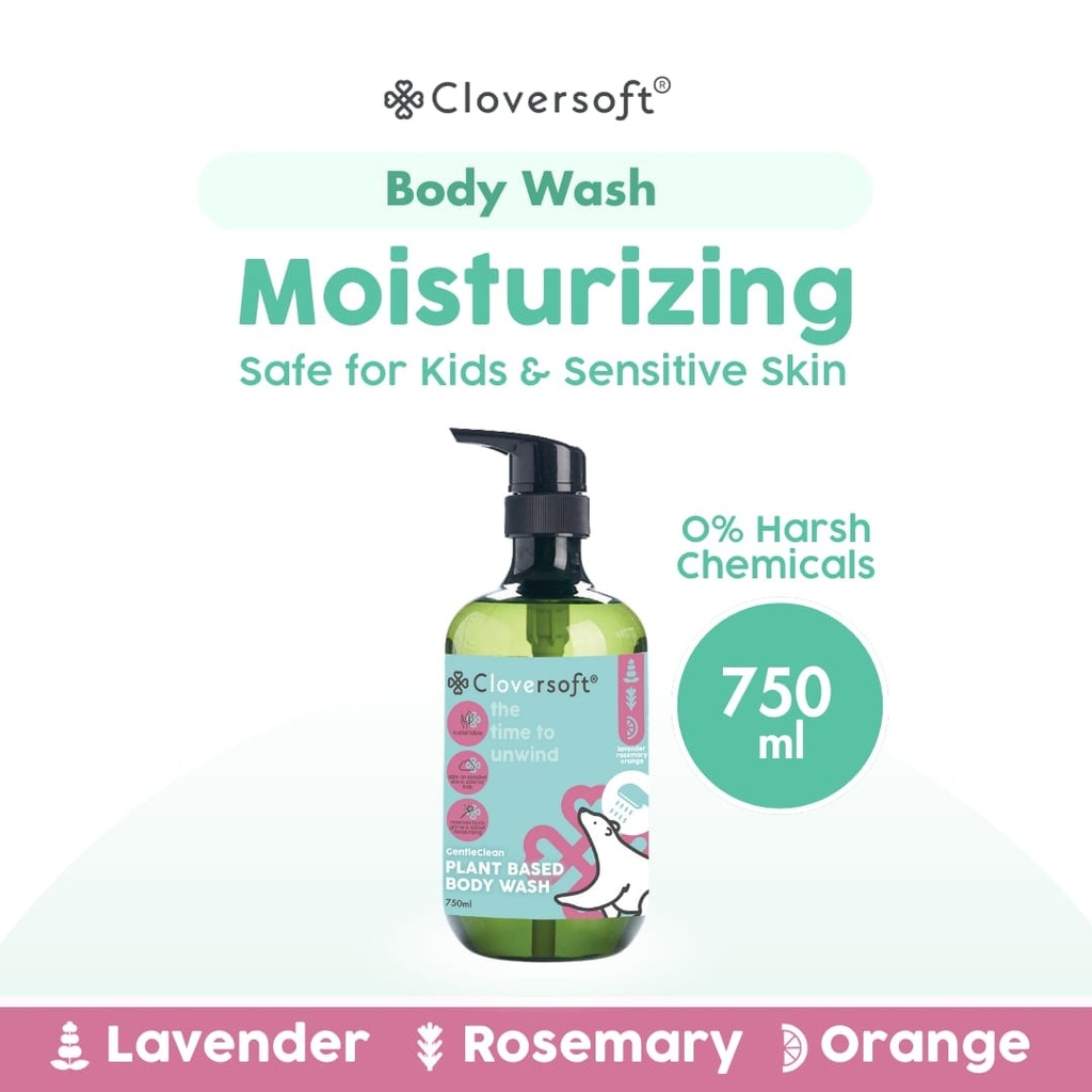 [CS-BW-750LRO] [1 Bottle] Cloversoft Plant-Based Body Wash 750ml (Lavender, Rosemary & Orange)