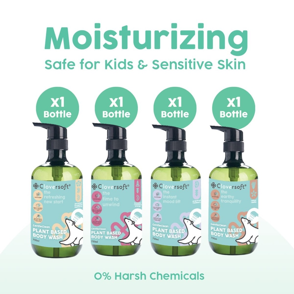 [4 Bottles] Cloversoft Body Wash 750ml Mix Scents Bundle