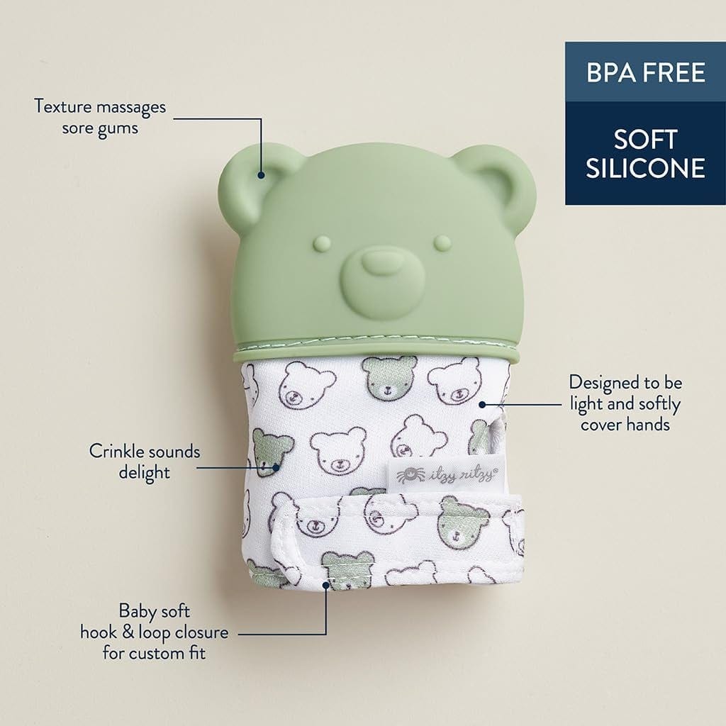 Itzy Mitt® Teething Mittens - Sage Green Bear