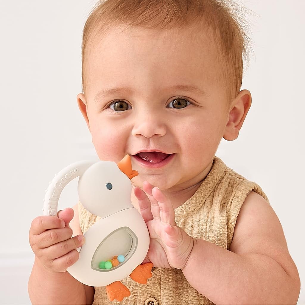 Itzy Ritzy Silicone Rattle Teether - Bitzy Shake Teething Toy - Goose