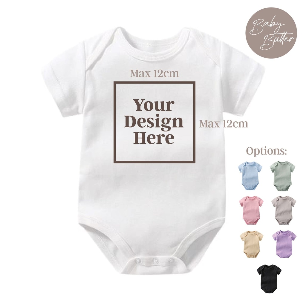 100% Soft Cotton Baby Rompers with Custom Design (White, 0-3m (2-4kg), Front only)