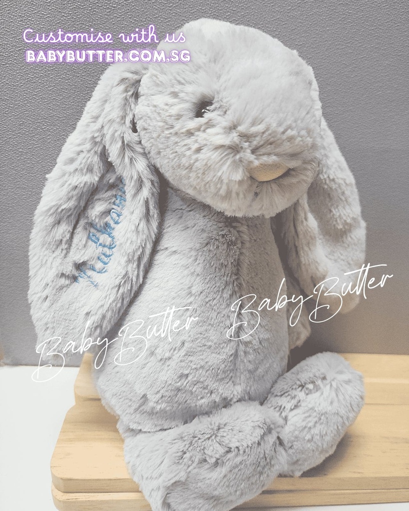 Bashful Silver Bunny (Medium, 31cm) - Personalised Jellycat Bunny Soft (NO EMBROIDERY, 1. Orange Days)