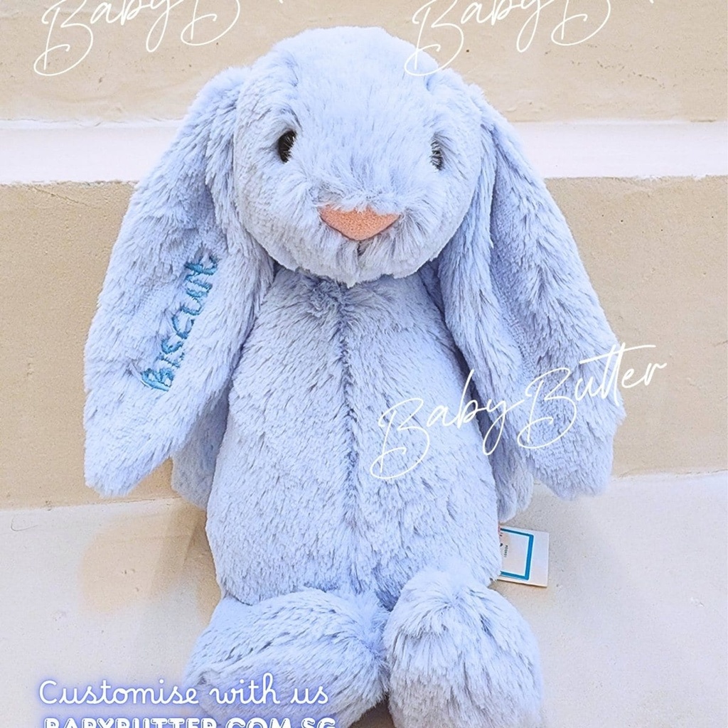 Bashful Blue Bunny (Medium, 31cm) - Personalised Jellycat Bunny Soft (NO EMBROIDERY, 1. Orange Days)