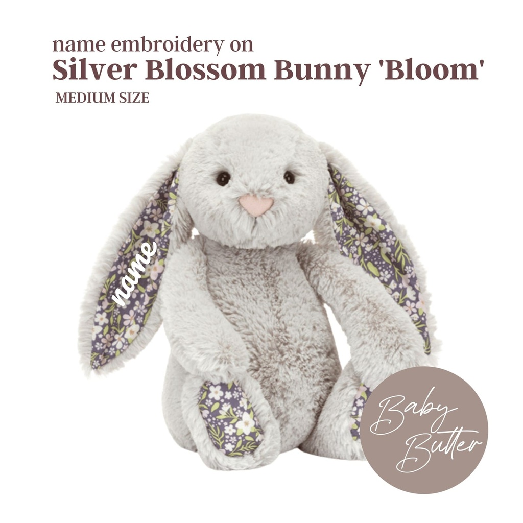 Blossom Silver Bunny 'Bloom' (Medium, 31cm) - Personalised Jellycat Bunny (NO EMBROIDERY, 1. Orange Days)