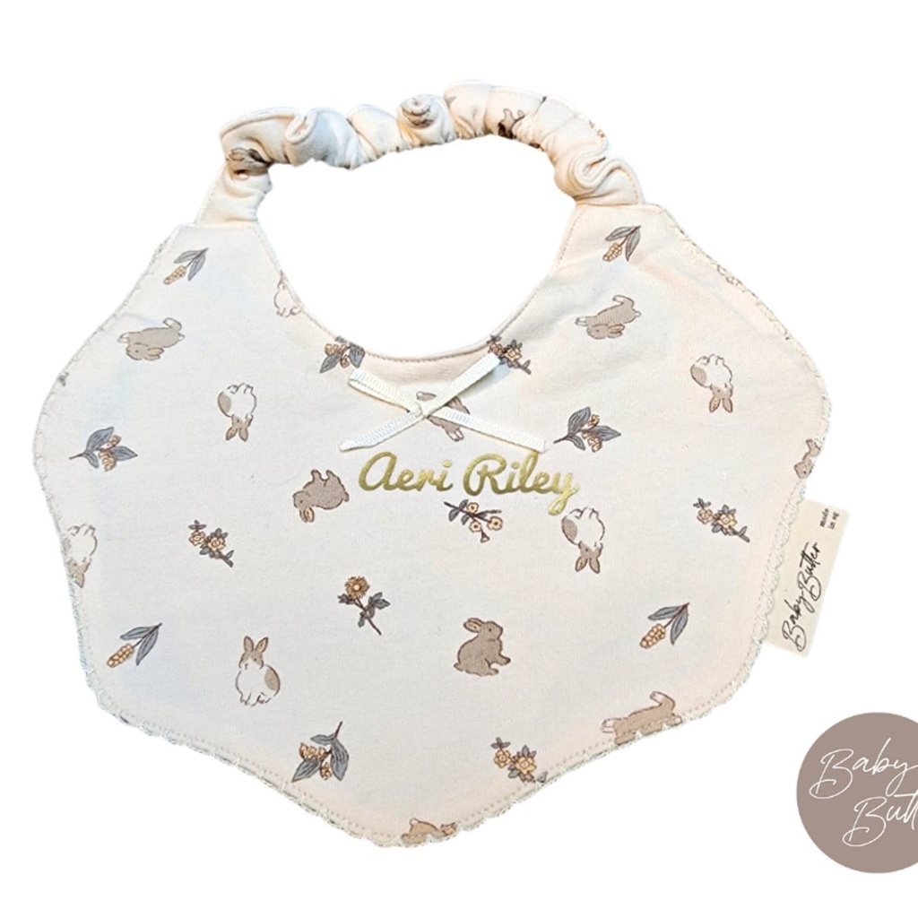 Soft-touch Cotton Bibs + Baby Name (Bunny Fields) (Yes, Black, 1)