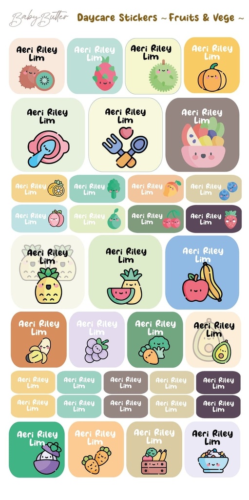 Waterproof Name Labels/Personalised Stickers - Fruits + Vegetables 🍉 🥦🍍 (Yes)