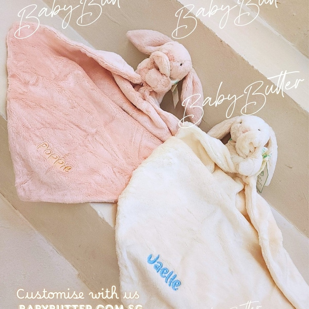 Personalised Jellycat Bashful Bunny Soother - blankies with name embroidery (NO EMBROIDERY, 1. Orange Days, Bashful Beige Bunny Soother)