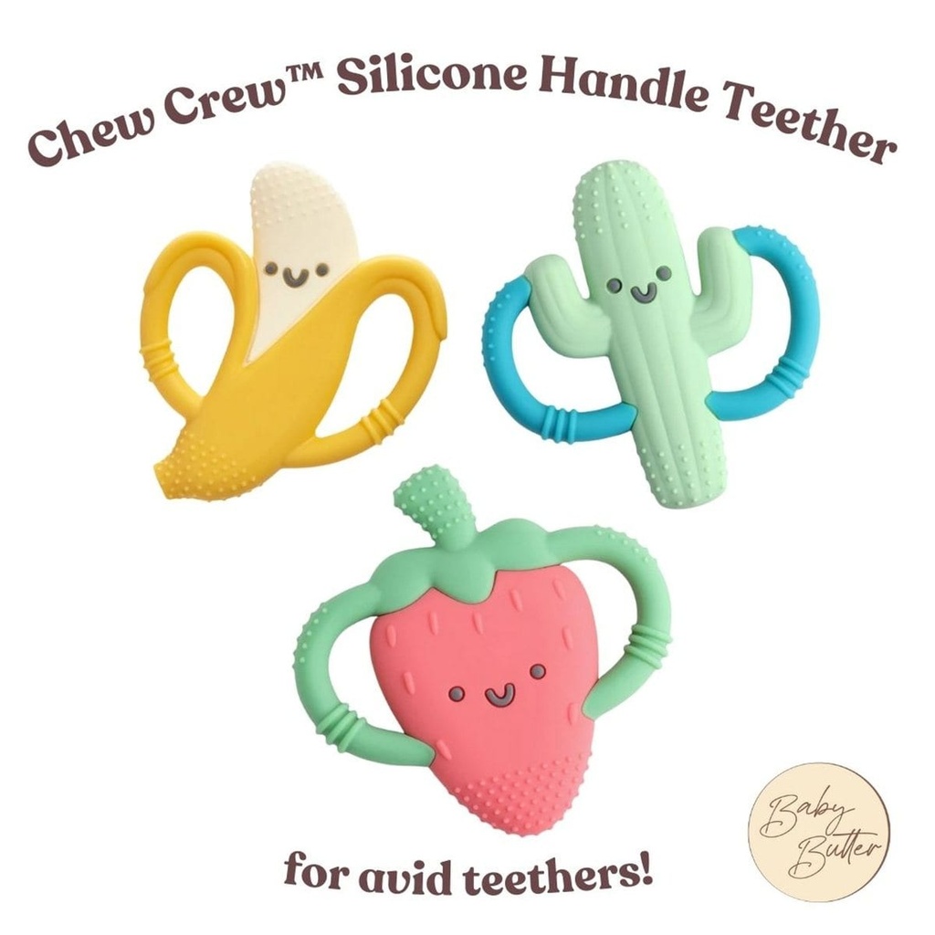 Chew Crew™ Silicone Handle Teether🍓🍌🌵 Banana, Strawberry, Cactus (Strawberry)
