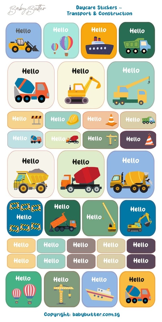 Waterproof Name Labels/Personalised Stickers -Transport & Construction (Yes)