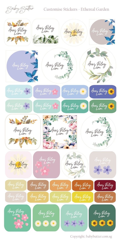 Waterproof Name Labels/Personalised Stickers  - Ethereal Garden (Cursive Font) (Yes)