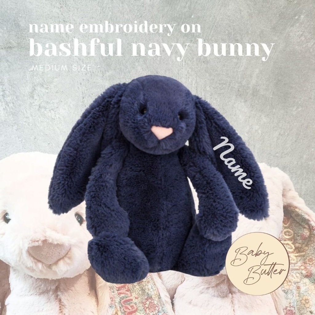 Bashful Navy Bunny (Medium, 31cm) - Personalised Jellycat Bunny Soft Toy (White, 1. Orange Days)