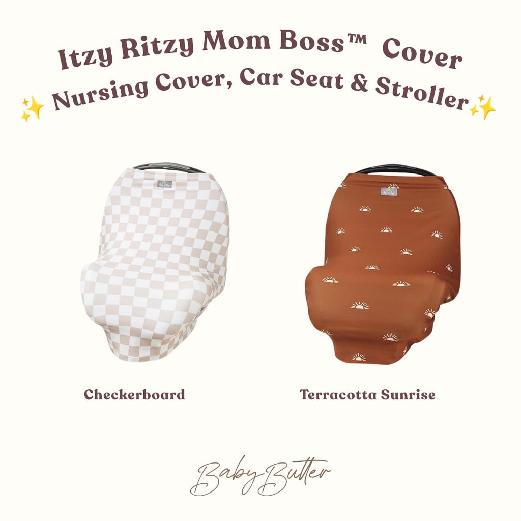 Itzy Ritzy Mom Boss™ Nursing Cover, Car Seat & Stroller Cover (Taupe checkerboard)
