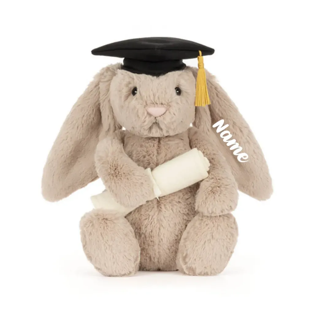 Bashful Bunny ‘Graduation’ (Medium, 31cm) - Personalised Jellycat Bunny (NO EMBROIDERY, 1. Orange Days)