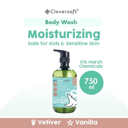 Cloversoft Plant-Based Body Wash 750ml, Vetiver & Vanilla